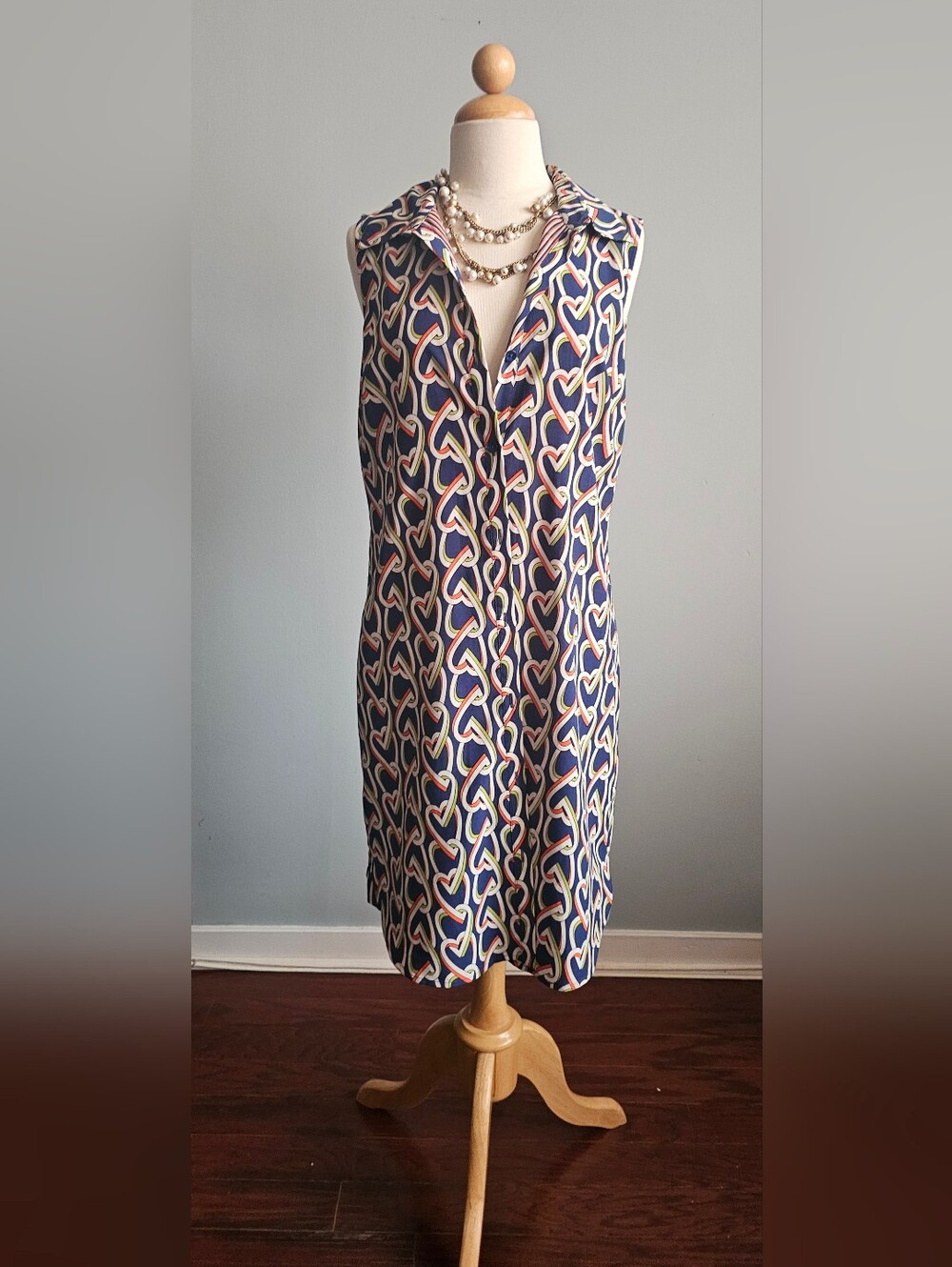 CAbi Navy Multi-Heart Chain Sleeveless Midi Dress